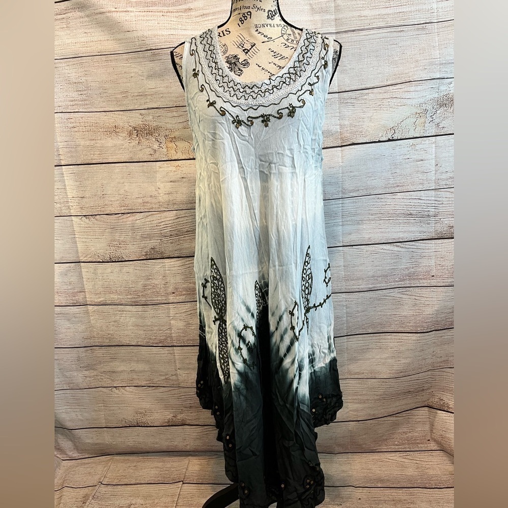 True Rock Swim CoverUp Sundress Embroidered Tie Dye One Size Irregular Hem